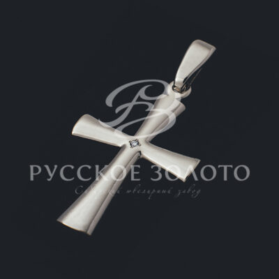 Крест из белого золота с бриллиантом