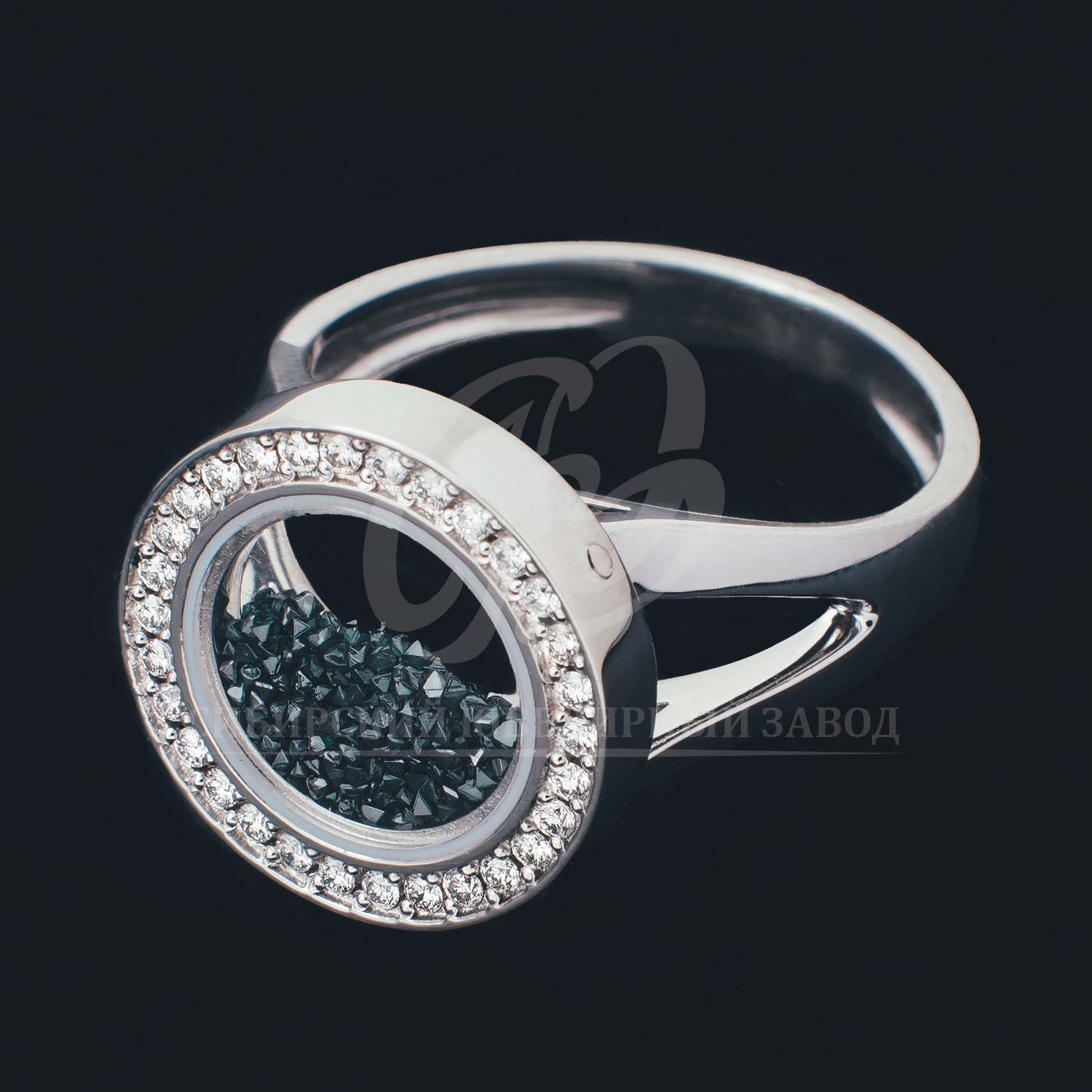 Кольцо «Классика» из белого золота с бриллиантами с черными алмазами внутри. Диаметр 14 мм