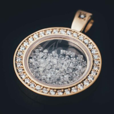 Кулон из красного золота с бриллиантами и белыми, природными алмазами, диаметр 20 мм