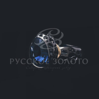 Кольцо из белого золота с чернением и сапфиром