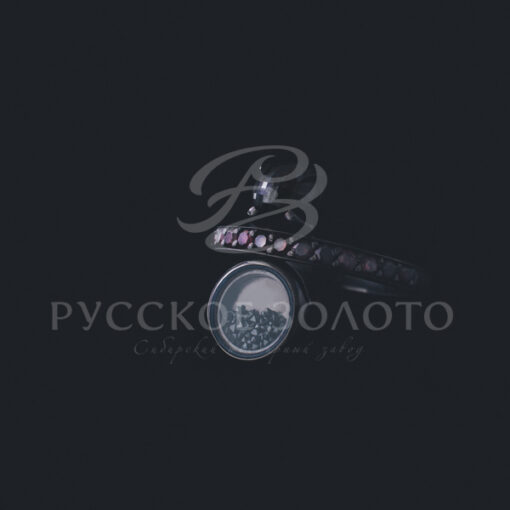 Кольцо из белого золота с черным бриллиантом фантазийной огранки Парус, рубинами и природными, неограненными алмазами внутри