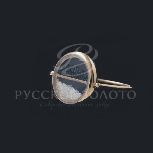 Кольцо из красного золота из коллекции Ати, с черными и белыми, природными, неограненными алмазами внутри. Диаметр 12 мм