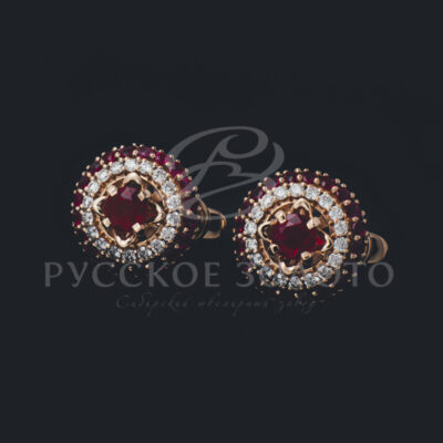 Серьги из красного золота с бриллиантами и рубинами